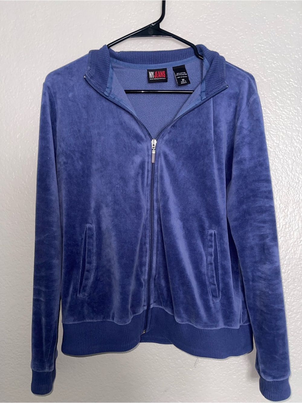 NY Jeans Women's Blue Velour Zip Jacket